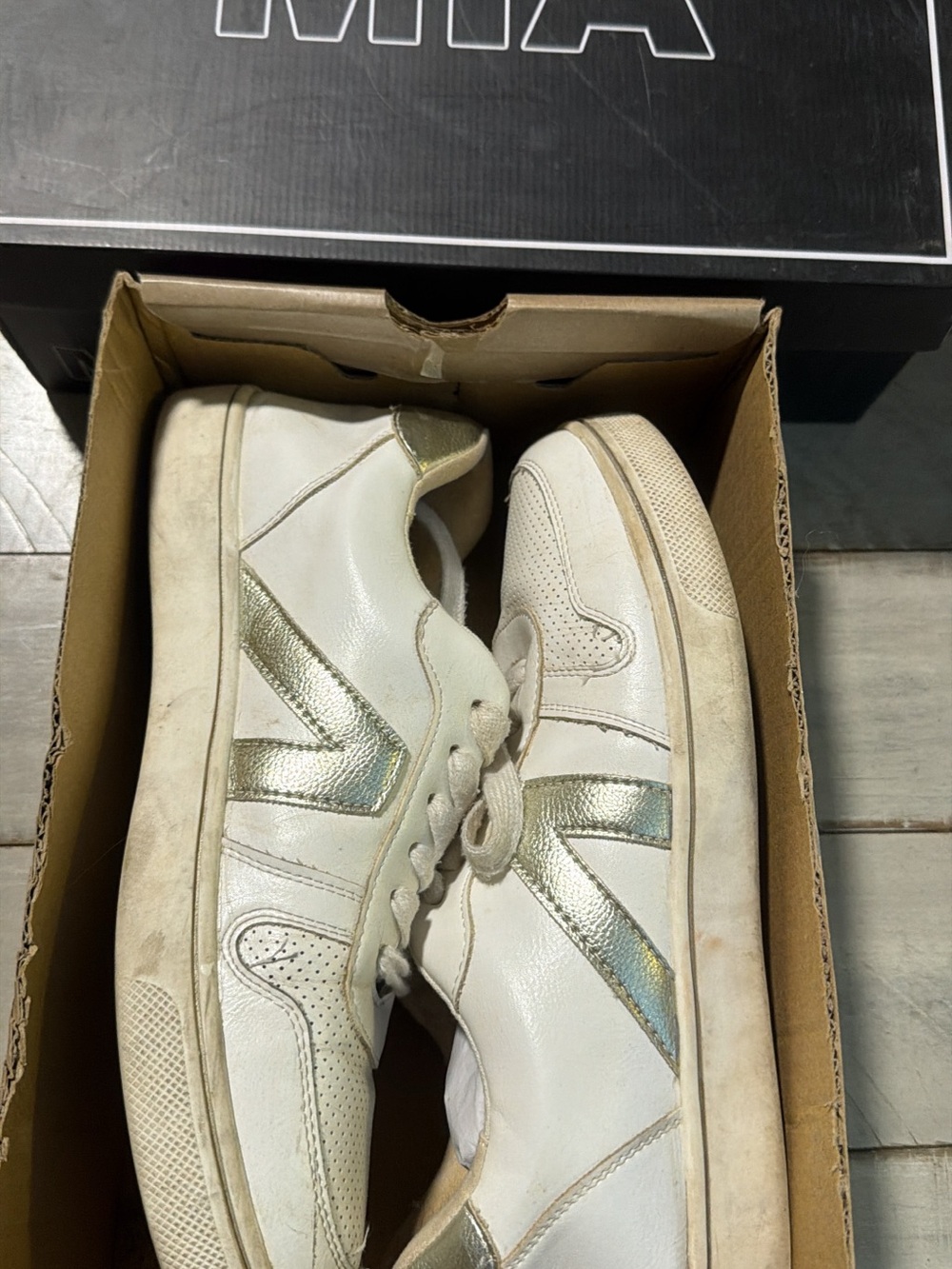 MIA White Sneakers with Metallic Gold Accents